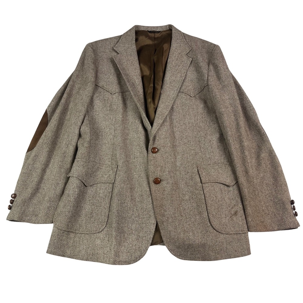 Vintage Levis Western Wear Blazer Mens 46L Brown Tweed Elbow Patch Jacket USA